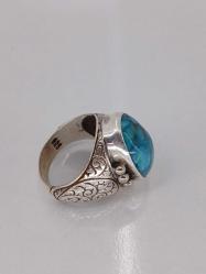 GÜMÜŞ YÜZÜK, FİRUZE TAŞLI, SARMAL GRAVÜRLÜ