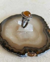 Özel İmalat 925 Ayar Gümüş Akik Taşlı Yüzük