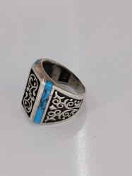 GÜMÜŞ YÜZÜK, FİRUZE TAŞ İŞLEMELİ, MOZAİK FORM