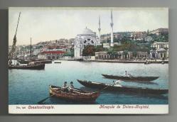 DOLMABAHÇE CAMİİ SAHİLİ VE UZUN YOLCU KAYIKLARI KARTPOSTALI...