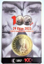5 Türk Lirası Türkiye Cumhuriyeti 100' Yıl Baskılı 2023  ilk Madeni 5 Türk Lirası