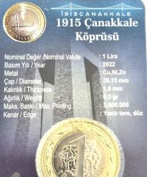 1 Türk Lirası  1915 Çanakkale  Köprüsü  Hatıra  parası  Özel  Sertifikalı  Kapaması içinde