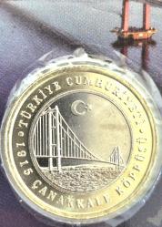 1 Türk Lirası  1915 Çanakkale  Köprüsü  Hatıra  parası  Özel  Sertifikalı  Kapaması içinde