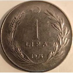 Türkiye 1976 1 Lira - TC Düz - Başaklı Paslanmaz Çelik