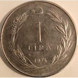 Türkiye 1976 1 Lira - TC Düz - Başaklı Paslanmaz Çelik
