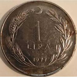 Türkiye 1977 1 Lira - TC Ters - Başaklı Paslanmaz Çelik