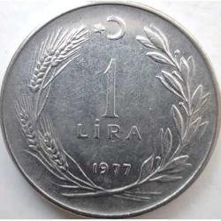 Türkiye 1977 1 Lira - TC Ters - Başaklı Paslanmaz Çelik