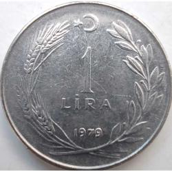 Türkiye 1979 1 Lira - TC Ters - Başaklı Paslanmaz Çelik