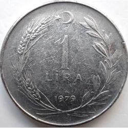 Türkiye 1979 1 Lira - TC Düz - Başaklı Paslanmaz Çelik