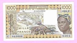 BURKINA FASO WEST AFRICAN STATES 1000 Frs 1986 P307C UNC(TK 19 765) ÇİL