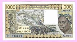 WEST AFRICAN STATES (C=BURKINA FASO) 1984 1000 FRANCS UNC (TK 19 767) ÇİL