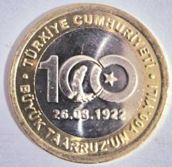 1 Türk Lirası Büyük Taarruz 100,yılı Hatıra Parası Özel Sertifikalı Kapamasında