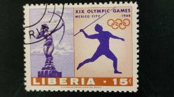 1968 YILI  LİBERYA Meksika Şehri Olimpiyat Oyunları, Meksika DAMGALI   ŞARNİYERSİZ