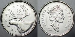 KANADA 25 CENT 2002 HATIRA- KRALİÇE II. ELİZABETH 50. YIL 23,8 mm.