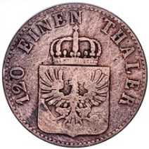 Prusya Krallığı (Amanya) 1852 3 Pfennig Kraliyet Armalı Bakır Para