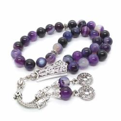 33'lü Mor Akik (Agat) Tespih, 8mm, Otantik Püsküllü