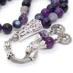 33'lü Mor Akik (Agat) Tespih, 8mm, Otantik Püsküllü