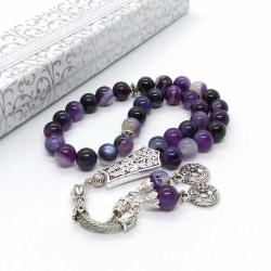 33'lü Mor Akik (Agat) Tespih, 8mm, Otantik Püsküllü