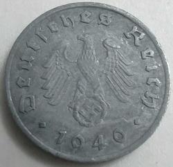 Almanya 1940 1 Reichspfennig - Kartal ve Gamalı Haçlı - Savaş Dönemi Çinko Baskı