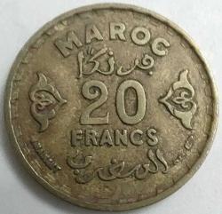 LOT.12 » Fas 1952 (H.1371) 20 Frank Süleyman Mührü Temalı Alüminyum-Bronz