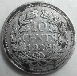 LOT.11 » Hollanda 1928 10 Cent - Kraliçe Wilhelmina Portreli Gümüş ,1.4 Gr. - 0.640 Ayar