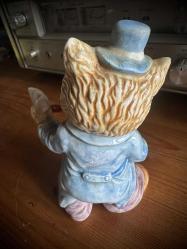 Vintage Soğuk Damgalı Seramik El Boyama Sihirbaz Kedi Biblosu çok temiz