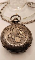 CEP SAATİ,İŞLEMELİ GÜMÜŞ KASA OSMANLI ANTİKA, ALTIN VARAK DAMLACIKLI  ÇALIŞAN CEP SAATİ 101