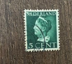 Hollanda Pulu - Nederland Stamp - Postadan Geçmiş Pul Filateli - Damgalı - KRALİÇE WILHELMİNA TEMALI PUL, 5 PARA - YABANCI PULLAR -NOSTALJİK DOĞUM GÜNÜ HEDİYESİ