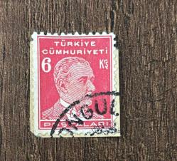 Türk Pulu - Turkish Stamp - Mektup Zarfından Kesilmiş / Postadan Geçmiş Pul Filateli - DAMGALI - ATATÜRK TEMALI PUL, 6 KURUŞ - Türkiye Cumhuriyeti - NOSTALJİK DOĞUM GÜNÜ HEDİYESİ