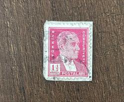 Türk Pulu - Turkish Stamp - Mektup Zarfından Kesilmiş / Postadan Geçmiş Pul Filateli - DAMGALI - ATATÜRK TEMALI PUL, 1 1/2 KURUŞ - Türkiye Cumhuriyeti - NOSTALJİK DOĞUM GÜNÜ HEDİYESİ