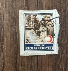 Türk Pulu - Turkish Stamp -  Mektup Zarfından Kesilmiş /Postadan Geçmiş Pul Filateli - DAMGALI - KIZILAY CEMİYETİ TEMALI PUL, 20 PARA - Türkiye Cumhuriyeti - NOSTALJİK DOĞUM GÜNÜ HEDİYESİ