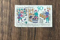 Almanya Pulu - Germany Stamp - Postadan Geçmiş Pul Filateli - Damgalı - Centra'da şarap üretiminin 2000. yıldönümünde on dördüncü yüzyılda ahşaptan şarap üretimini gösteren pul , 50 PARA - YABANCI PULLAR, NOSTALJİK DOĞUM GÜNÜ HEDİYESİ