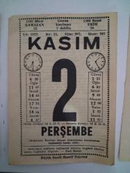 BÜYÜK SAATLİ MAARİF TAKVİMİ 2 Kasım 1972 Perşembe - TAKVİM YAPRAĞI