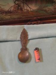 Mevlana kabartmalı eski dönem bakır-pirinç kaşık