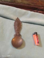 Mevlana kabartmalı eski dönem bakır-pirinç kaşık