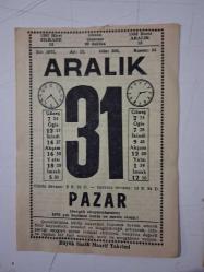BÜYÜK SAATLİ MAARİF TAKVİMİ 31 Aralık 1972 Pazar - TAKVİM YAPRAĞI