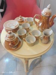 14 parça porselen çay, kahve, sütlük seti.