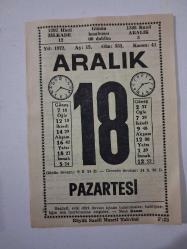BÜYÜK SAATLİ MAARİF TAKVİMİ 18 Aralık 1972 Pazartesi - TAKVİM YAPRAĞI