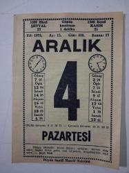 BÜYÜK SAATLİ MAARİF TAKVİMİ 4 Aralık 1972 Pazartesi  - TAKVİM YAPRAĞI