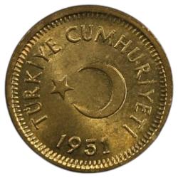 Türkiye Cumhuriyeti  1951 Yılı 5 Kuruş  Kenar Yazısı Turaya Göre Ters (TCM0014)