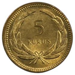Türkiye Cumhuriyeti  1951 Yılı 5 Kuruş  Kenar Yazısı Turaya Göre Ters (TCM0014)