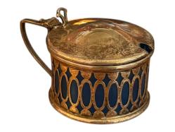 İngiliz EPNS gümüş kaplama hardal kabı, sosluk. E.P.N.S. damgalı, 5,5 cm çapında 3,5 cm