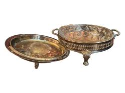 Avrupa üretimi gümüş kaplama kapaklı aslan ayaklı 25 cm çapında 21 cm yüksekliğinde