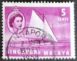 +++ SİNGAPUR MALAYA KRALİÇE ve YELKENLİ TEKNE      1958     - DAMGALI