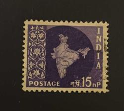 Hindistan Pulu - India Stamp - Postadan Geçmiş Pul Filateli -  Damgalı - Hindistan Haritası Temalı Pul , 15 PARA - YABANCI PULLAR -NOSTALJİK DOĞUM GÜNÜ HEDİYESİ