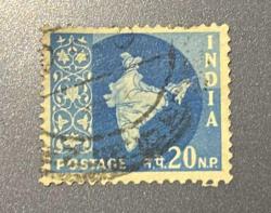 Hindistan Pulu - India Stamp - Postadan Geçmiş Pul Filateli -  Damgalı - Hindistan Haritası Temalı Pul , 20 PARA - YABANCI PULLAR -NOSTALJİK DOĞUM GÜNÜ HEDİYESİ