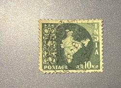 Hindistan Pulu - India Stamp - Postadan Geçmiş Pul Filateli -  Damgalı - Hindistan Haritası Temalı Pul , 10 PARA - YABANCI PULLAR -NOSTALJİK DOĞUM GÜNÜ HEDİYESİ