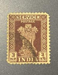 Hindistan Pulu - India Stamp - Postadan Geçmiş Pul Filateli - Damgalı - Hindistan'ın ulusal amblemi, Sarnath'taki Ashoka Aslan Başlığı temalı pul, 3 para - YABANCI PULLAR -NOSTALJİK DOĞUM GÜNÜ HEDİYESİ