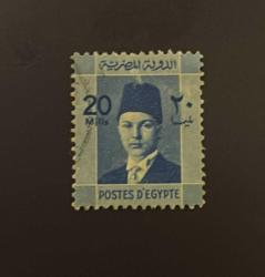 Mısır Pulu - Egypt Stamp - Postadan Geçmiş Pul Filateli - DAMGALI - KRAL FARUK TEMALI PUL, 20 PARA - YABANCI PULLAR - NOSTALJİK DOĞUM GÜNÜ HEDİYESİ