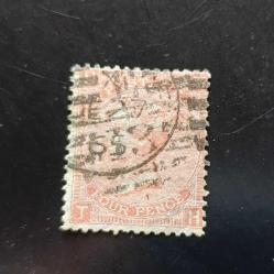 İngiltere 1865-67 Kraliçe Victoria, 4d kırmızı-turuncu, sg94,pl7, katalok:100 pound